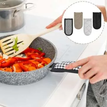 4 Pieces Hot Handle Covers Heat Resistant Pot Sleeve Grip Cotton Cast Iron Skillet Handle Covers Non-Slip Machine Washable Handle Mitts for Kitchen Baking Cooking BBQ Cookwares