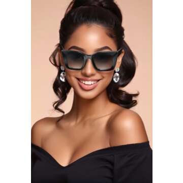 VISOONE Cat Eye Sunglasses Womens Black Oversized Square Vintage Glasses Cute Trendy Fashion Accesso...
