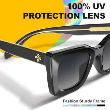 VISOONE Cat Eye Sunglasses Womens Black Oversized Square Vintage Glasses Cute Trendy Fashion Accessories UV400 Shades Calida