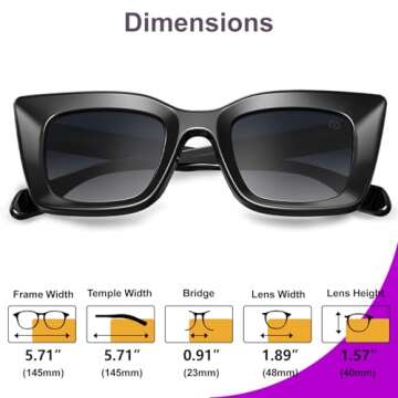 VISOONE Cat Eye Sunglasses Womens Black Oversized Square Vintage Glasses Cute Trendy Fashion Accessories UV400 Shades Calida