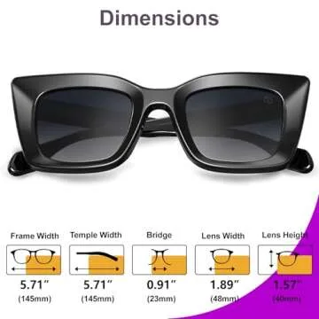 VISOONE Cat Eye Sunglasses Womens Black Oversized Square Vintage Glasses Cute Trendy Fashion Accessories UV400 Shades Calida