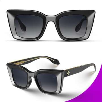 VISOONE Cat Eye Sunglasses Womens Black Oversized Square Vintage Glasses Cute Trendy Fashion Accessories UV400 Shades Calida