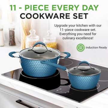 NutriChef 11 Pc Pots and Pans Set Non Stick Cookware with Ceramic Coating, Ergonomic Handles, Induct...