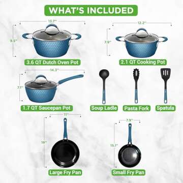 NutriChef 11 Pc Nonstick Cookware Set with Ceramic Coating