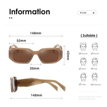 kimorn Rectangle Sunglasses for Women Men Trendy Retro Trendy Sun Glasses 90’s Vintage Square Frame K1307 (Camel Frame Brown Lens)