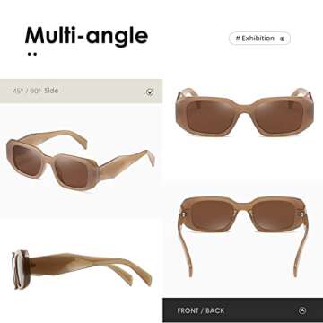 kimorn Rectangle Sunglasses for Women Men Trendy Retro Trendy Sun Glasses 90’s Vintage Square Frame K1307 (Camel Frame Brown Lens)