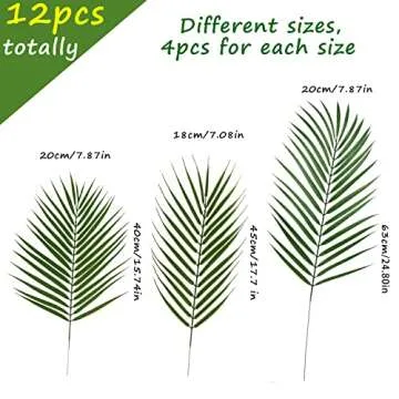 CCINEE 12 PCS Artificial Palm Leaves, Assorted Sizes Faux Large Palm Fronds Fake Tropical Plant Simu...