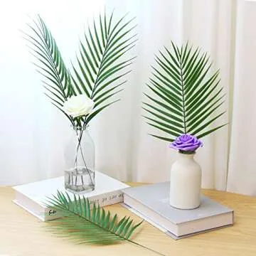 CCINEE 12 PCS Artificial Palm Leaves, Assorted Sizes Faux Large Palm Fronds Fake Tropical Plant Simulation Safari Leaves with Stems for Home Hawaiian Luau Party Jungle Beach Theme Party Decoration