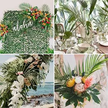 CCINEE 12 PCS Artificial Palm Leaves, Assorted Sizes Faux Large Palm Fronds Fake Tropical Plant Simulation Safari Leaves with Stems for Home Hawaiian Luau Party Jungle Beach Theme Party Decoration