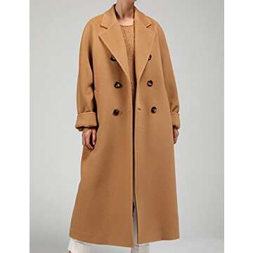 Himosyber Women Wool Blend Pea Coat Camel Notched Collar Double Breasted Outerwear Jacket (Camel-S)