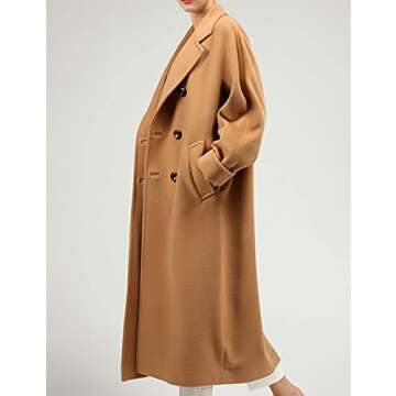 Himosyber Women Wool Blend Pea Coat Camel Notched Collar Double Breasted Outerwear Jacket (Camel-S)