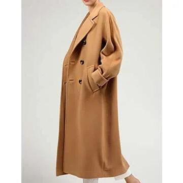Himosyber Women Wool Blend Pea Coat Camel Notched Collar Double Breasted Outerwear Jacket (Camel-S)