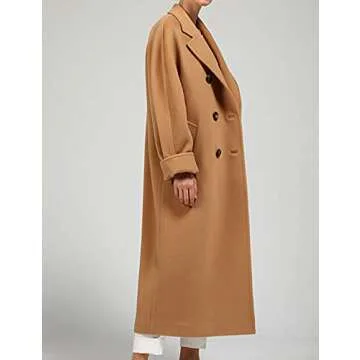 Himosyber Women Wool Blend Pea Coat Camel Notched Collar Double Breasted Outerwear Jacket (Camel-S)