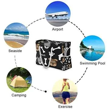 ALAZA Paw Print Wolf Animal Dog Tote Bag Beach Large Bag Rope Handles for Shopping Groceries Travel Outdoors