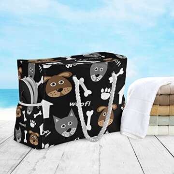 ALAZA Paw Print Wolf Animal Dog Tote Bag Beach Large Bag Rope Handles for Shopping Groceries Travel Outdoors