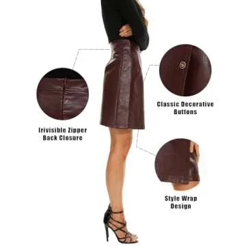 Stylish Ginasy Faux Leather High Waisted Skirt for Women