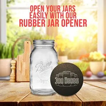 Ball Mason Jars 32 oz Bundle with Non Slip Jar Opener- Set of 4 Quart Size Mason Jars with Regular Mouth - Canning Glass Jars with Lids, Heritage Collection