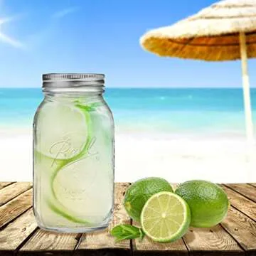 Ball Mason Jars 32 oz Bundle with Non Slip Jar Opener- Set of 4 Quart Size Mason Jars with Regular Mouth - Canning Glass Jars with Lids, Heritage Collection