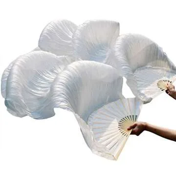 1 Pair Belly Dance Silk Fans Bamboo Long Fan Veil - Elegant White Accessory