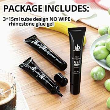 3 PCS 15ml NO Wipe Nail Rhinestone Glue Gel Super Strong Adhesive Nail Art Gem Stone Diamond Jewelry...