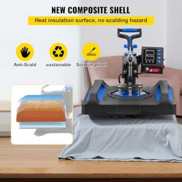 VEVOR Heat Press Machine, 15 x 15 Inches, Fast Heating, 360 Swing Away Digital Sublimation T-Shirt Vinyl Transfer Printer with Anti-Scald Surface, Canvas Bag, Pillow, Banner, ETL Listed, Blue
