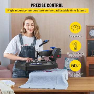 VEVOR Heat Press Machine, 15 x 15 Inches, Fast Heating, 360 Swing Away Digital Sublimation T-Shirt Vinyl Transfer Printer with Anti-Scald Surface, Canvas Bag, Pillow, Banner, ETL Listed, Blue
