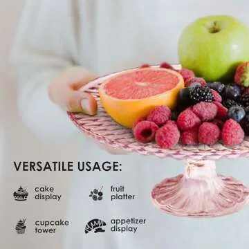 Amici Home Rochester Footed Glass Cake Stand | Round Vintage Style Cake Plate | Serving Platter for Cupcakes, Cookies, Birthday Cake | Dessert Display Stand for Parties, Weddings, and Gift (Pink)