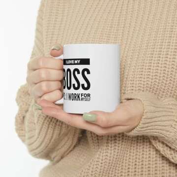 Personalized I Love My Boss PS I Work For Myself Customized Boss Mug Coffee Ceramic Mug 11 oz White Funny Novelty Drinkware 11oz