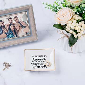 Piudee Coworker Gifts for Women - Work Made Us Coworkers&Friends Jewelry Dish, Farewell Going Away A...