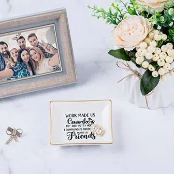 Piudee Coworker Gifts for Women - Work Made Us Coworkers&Friends Jewelry Dish, Farewell Going Away A...