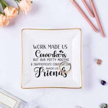 Piudee Coworker Gifts for Women - Work Made Us Coworkers&Friends Jewelry Dish, Farewell Going Away Appreciation Gifts for Coworkers Women Goodbye Thank You Gift Retirement Birthday Christmas Gift