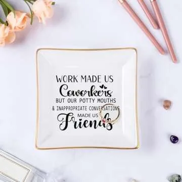 Piudee Coworker Gifts for Women - Work Made Us Coworkers&Friends Jewelry Dish, Farewell Going Away Appreciation Gifts for Coworkers Women Goodbye Thank You Gift Retirement Birthday Christmas Gift