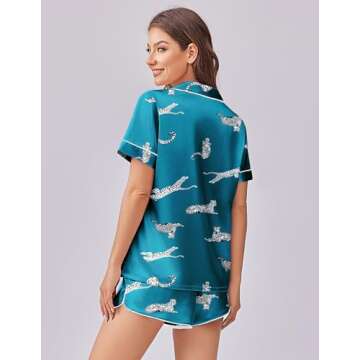 Ekouaer Silk Satin Pajama Set Short Sleeve Loungewear
