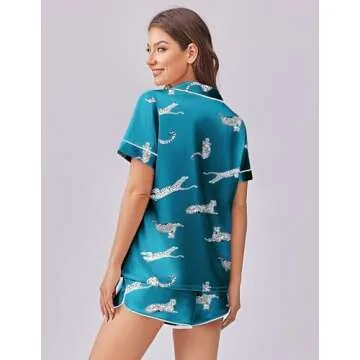 Ekouaer Silk Satin Pajama Set Short Sleeve Loungewear