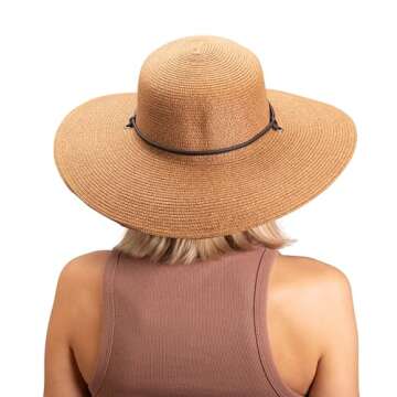 Sloggers Women's Wide Brim Braided Sun Hat with Wind Lanyard - UPF 50+ Maximum Sun Protection Dark Brown