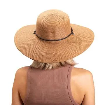 Sloggers Women's Wide Brim Braided Sun Hat with Wind Lanyard - UPF 50+ Maximum Sun Protection Dark Brown