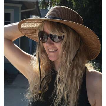 Sloggers Women's Wide Brim Braided Sun Hat with Wind Lanyard - UPF 50+ Maximum Sun Protection Dark Brown