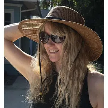 Sloggers Women's Wide Brim Braided Sun Hat with Wind Lanyard - UPF 50+ Maximum Sun Protection Dark Brown