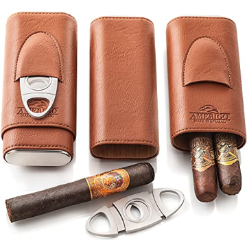 Luxury Cigar Case by Amerigo - 3 Finger Cigar Humidor for Cuban Cigars with Cigar Cutter - Cigar Acc...