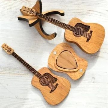 Wooden Guitar Pick Box with Stand – Mini Holder