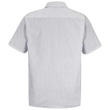 Red Kap Men's Industrial Stripe Work Shirt, White/Charcoal Stripe, Short Sleeve Medium