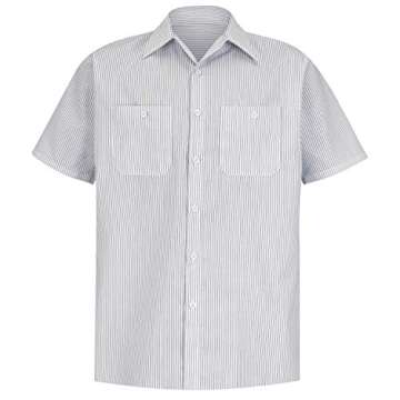 Red Kap Men's Industrial Stripe Work Shirt, White/Charcoal Stripe, Short Sleeve Medium