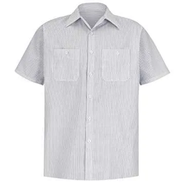 Red Kap Men's Industrial Stripe Work Shirt, White/Charcoal Stripe, Short Sleeve Medium