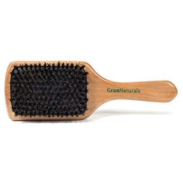 GranNaturals Boar Bristle Smoothing Hair Brush for Women and Men - Medium/Soft Bristles - Natural Wooden Large Flat Square Paddle Hairbrush for Fine, Thin, Straight, Long, or Short Hair
