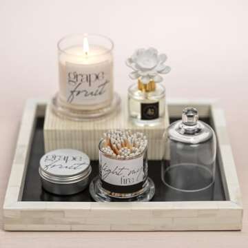 Zodax Apothecary Guild Light My Fire Matches with Glass Dome - Home Decor for Bathroom and Kitchen - Glass Jar with Bell Cloche - Decorative Match Holder - Includes 150 Matchsticks - White