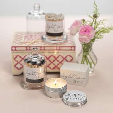 Zodax Apothecary Guild Light My Fire Matches with Glass Dome - Home Decor for Bathroom and Kitchen - Glass Jar with Bell Cloche - Decorative Match Holder - Includes 150 Matchsticks - White