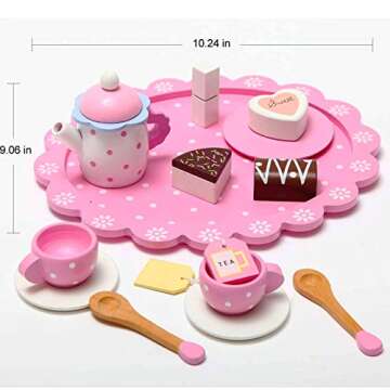 Wooden Tea Set for Little Girls, Wooden Toys Toddler Tea Set Play Kitchen Accessories for Kids Tea P...