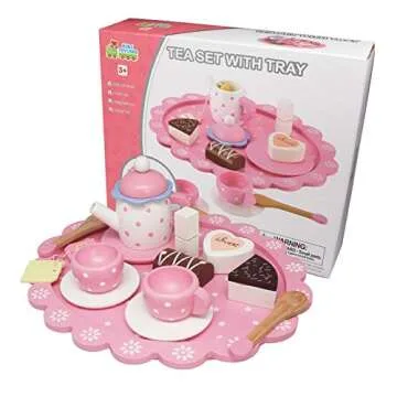 Wooden Tea Set for Little Girls, Wooden Toys Toddler Tea Set Play Kitchen Accessories for Kids Tea Party with Play Food for 1 2 3 Years Old Kids