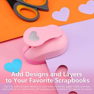 LOONENG 1.5 Inch Heart Punch, 38mm Heart Lever Action Craft Punch, Heart Shaped Hole Punch for Paper Crafts, Weddings, Cardstock, Gift Wrapping, Greeting Cards and Scrapbooks