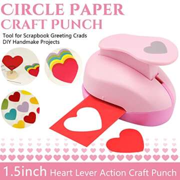 LOONENG 1.5 Inch Heart Punch, 38mm Heart Lever Action Craft Punch, Heart Shaped Hole Punch for Paper Crafts, Weddings, Cardstock, Gift Wrapping, Greeting Cards and Scrapbooks